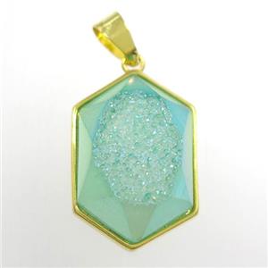 peacock green Druzy Agate polygon pendant, approx 16-23mm [GM11367]