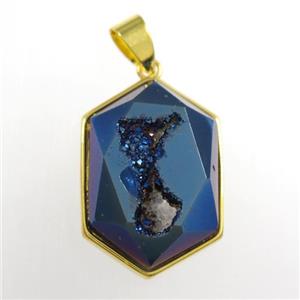 blue Druzy Agate polygon pendant, approx 16-23mm [GM11368]
