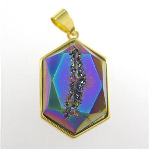 rainbow Druzy Agate polygon pendant, approx 16-23mm [GM11369]