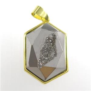 silver Druzy Agate polygon pendant, approx 16-23mm [GM11370]