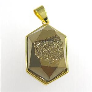 gold Druzy Agate polygon pendant, approx 16-23mm [GM11371]