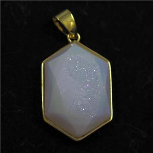 white AB-color Druzy Agate polygon pendant, approx 16-23mm [GM11373]
