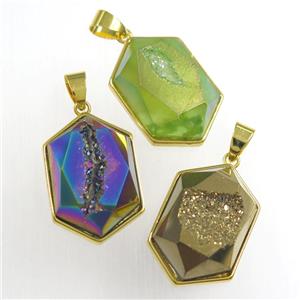 mix color Druzy Agate polygon pendant, approx 16-23mm [GM11374]