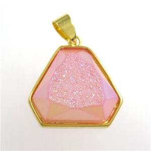 pink Druzy Agate triangle pendant, approx 17-20mm [GM11375]