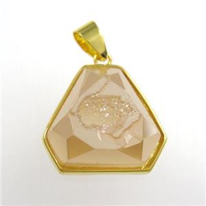gold champagne Druzy Agate triangle pendant, approx 17-20mm [GM11376]