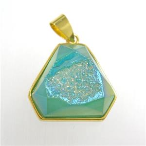 peacock green Druzy Agate triangle pendant, approx 17-20mm [GM11377]
