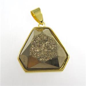 gold Druzy Agate triangle pendant, approx 17-20mm [GM11378]