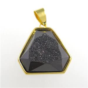 black Druzy Agate triangle pendant, approx 17-20mm [GM11379]