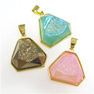 mixed color Druzy Agate triangle pendant, approx 17-20mm [GM11380]