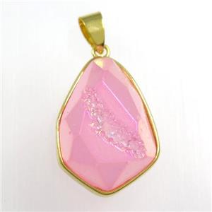pink Druzy Agate teardrop pendant, approx 16-23mm [GM11383]