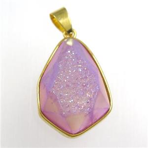 purple Druzy Agate teardrop pendant, approx 16-23mm [GM11384]