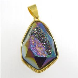 rainbow Druzy Agate teardrop pendant, approx 16-23mm [GM11388]