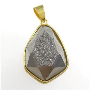 silver Druzy Agate teardrop pendant, approx 16-23mm [GM11389]