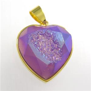 purple Druzy Agate heart pendant, approx 18mm dia [GM11397]