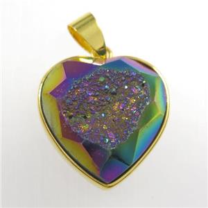 rainbow Druzy Agate heart pendant, approx 18mm dia [GM11401]