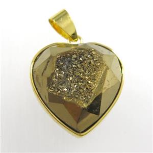 gold Druzy Agate heart pendant, approx 18mm dia [GM11403]