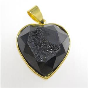 black Druzy Agate heart pendant, approx 18mm dia [GM11404]