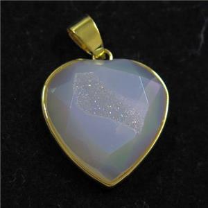 white AB-color Druzy Agate heart pendant, approx 18mm dia [GM11405]