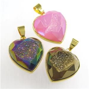 Druzy Agate heart pendant, mix color, approx 18mm dia [GM11406]