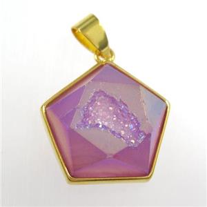 purple Druzy Agate polygon pendant, approx 18mm dia [GM11408]