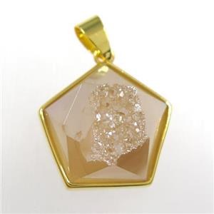 goldChampagne Druzy Agate polygon pendant, approx 18mm dia [GM11409]