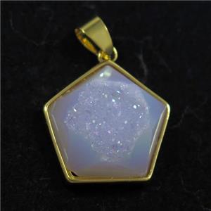 white AB-color Druzy Agate polygon pendant, approx 18mm dia [GM11413]