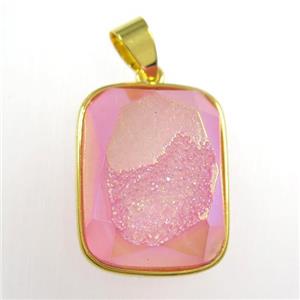 pink Druzy Agate rectangle pendant, approx 15-20mm [GM11416]