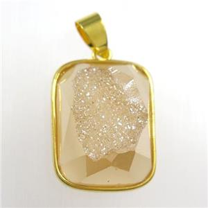 gold champagne Druzy Agate rectangle pendant, approx 15-20mm [GM11418]