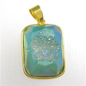 peacock green Druzy Agate rectangle pendant, approx 15-20mm [GM11419]