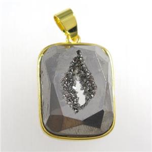 silver Druzy Agate rectangle pendant, approx 15-20mm [GM11421]
