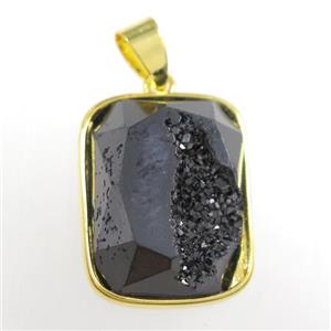 black Druzy Agate rectangle pendant, approx 15-20mm [GM11422]