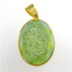 green Druzy Agate oval pendant, approx 15-20mm [GM11425]