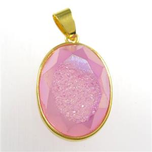 pink Druzy Agate oval pendant, approx 15-20mm [GM11426]