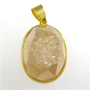 gold champagne Druzy Agate oval pendant, approx 15-20mm [GM11428]
