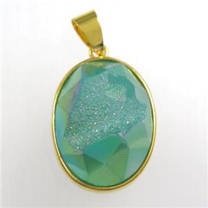 peacock green Druzy Agate oval pendant, approx 15-20mm [GM11429]