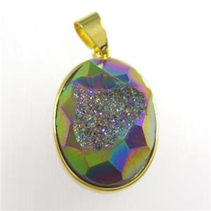 rainbow Druzy Agate oval pendant, approx 15-20mm [GM11431]