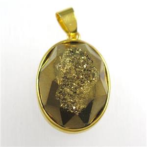 gold Druzy Agate oval pendant, approx 15-20mm [GM11433]