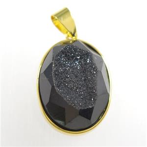 black Druzy Agate oval pendant, approx 15-20mm [GM11434]
