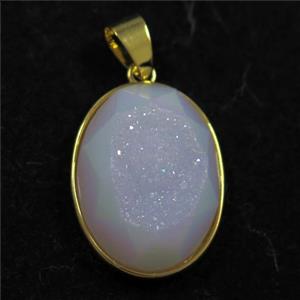 white AB-color Druzy Agate oval pendant, approx 15-20mm [GM11435]