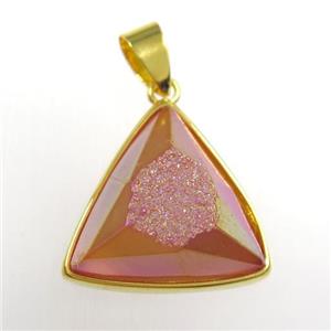 red Druzy Agate triangle pendant, approx 17mm [GM11437]