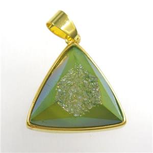 green Druzy Agate triangle pendant, approx 17mm [GM11438]