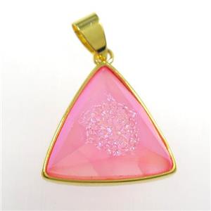 pink Druzy Agate triangle pendant, approx 17mm [GM11439]