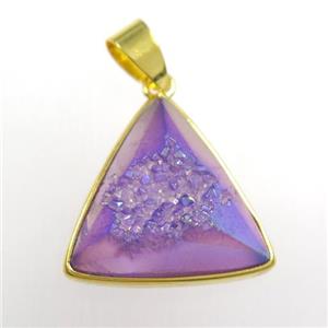 purple Druzy Agate triangle pendant, approx 17mm [GM11440]