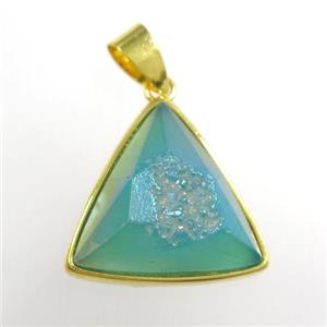 peacock green Druzy Agate triangle pendant, approx 17mm [GM11442]
