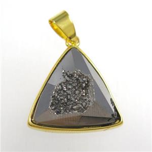 silver Druzy Agate triangle pendant, approx 17mm [GM11445]