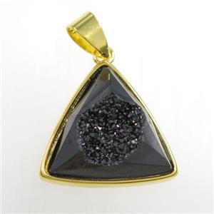 black Druzy Agate triangle pendant, approx 17mm [GM11447]