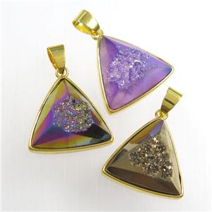 mixed Druzy Agate triangle pendant, approx 17mm [GM11449]