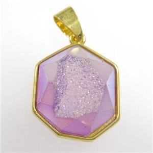 purple Druzy Agate polygon pendant, approx 15-18mm [GM11453]
