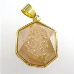 gold champagne Druzy Agate polygon pendant, approx 15-18mm [GM11454]