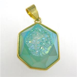 peacock green Druzy Agate polygon pendant, approx 15-18mm [GM11455]